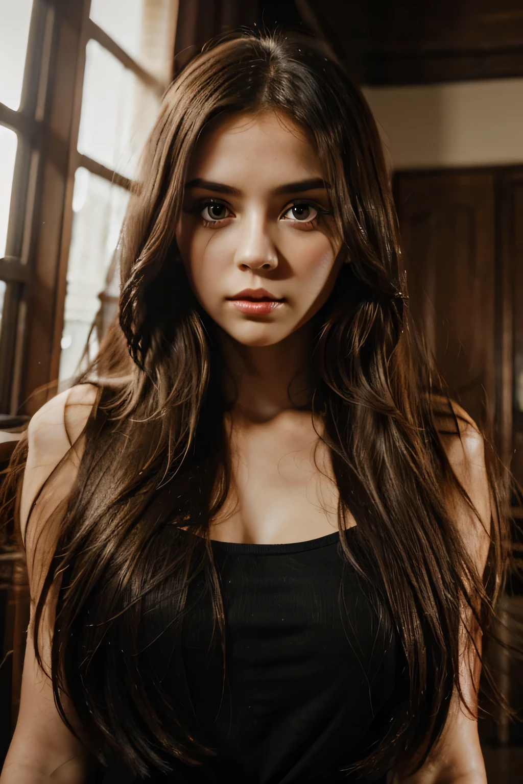 Generate a beautiful girl with long flowing hair and big eyes