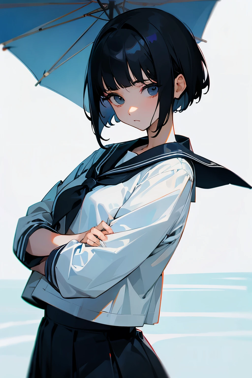woman、short hair、Black Hair、Sailor suit、Expressionless、