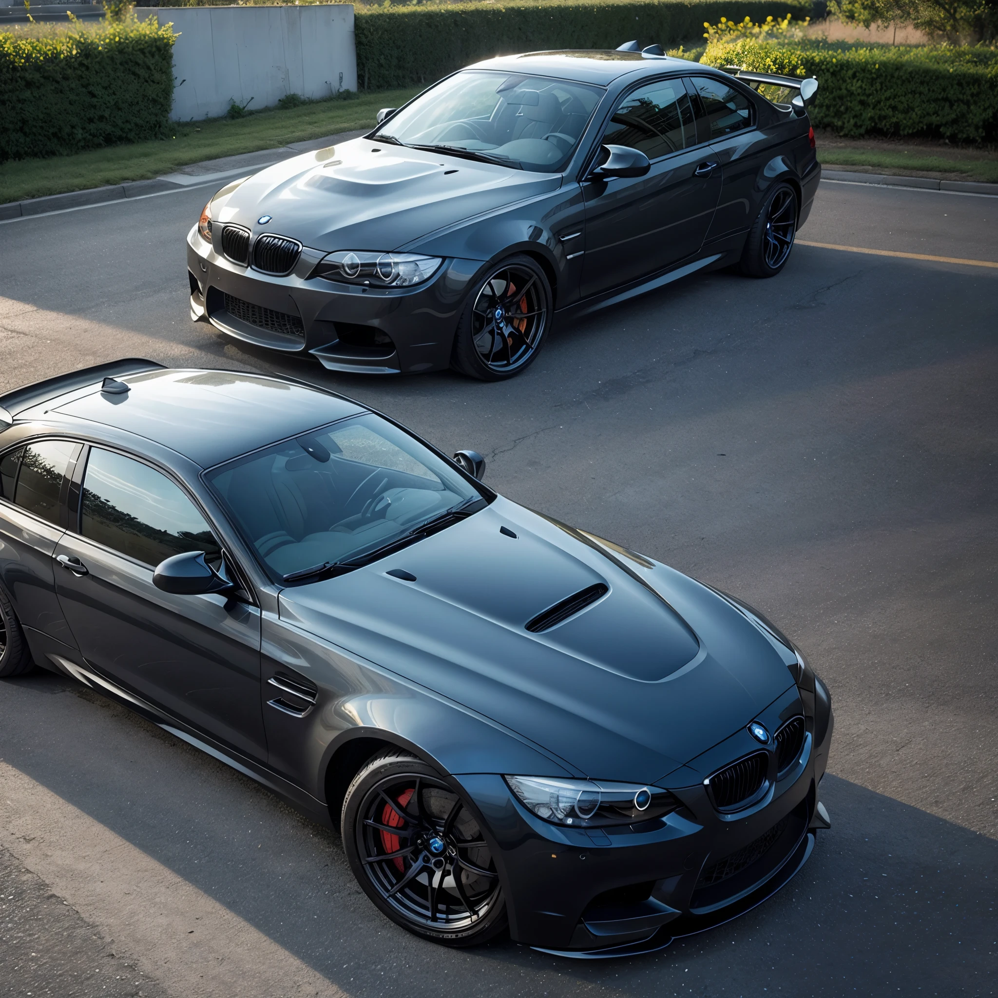 Create a photo of a bmw m3 and chevrolet vectra together