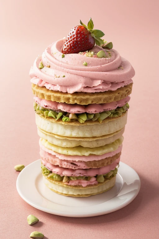 ((best qualityer)) wafer wafer, strawberry ice cream filling with chocolate, pistachio topping