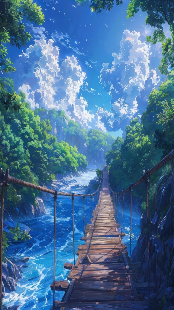 Anime Landscape of a bridge over a river with a sky background, beautiful Anime Landscape, Anime Landscape wallpaper, Anime Landscape, Anime Nature, Anime Nature wallpap, Anime Landscape, Anime Background art, Anime Background, Anime beautiful peaceful scene, Beautiful anime scene, Wallpaper Anime Blue Water, Anime rural scenery, Detailed scenery —width 672, Landscape Artwork