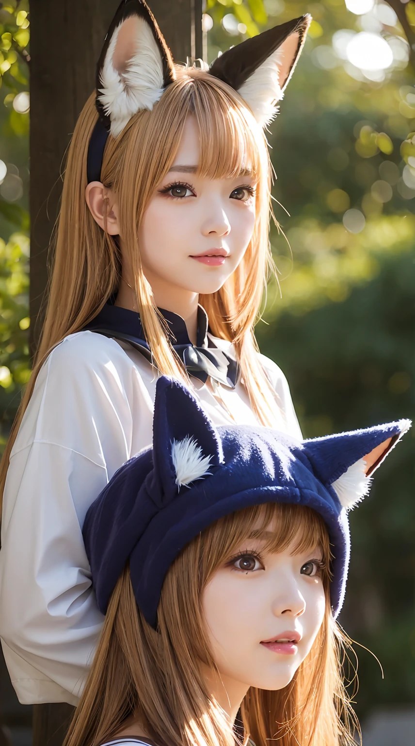 Realistic、Highest quality、Fox Ears、Fox's Tail、1 Female, Childhood remains, (blush), Nurse cap, red bob, Beautiful smile, orgasm, Colorful sequin bikini, Black PVC gloves, Big ample breasts, Arms back、In the hospital