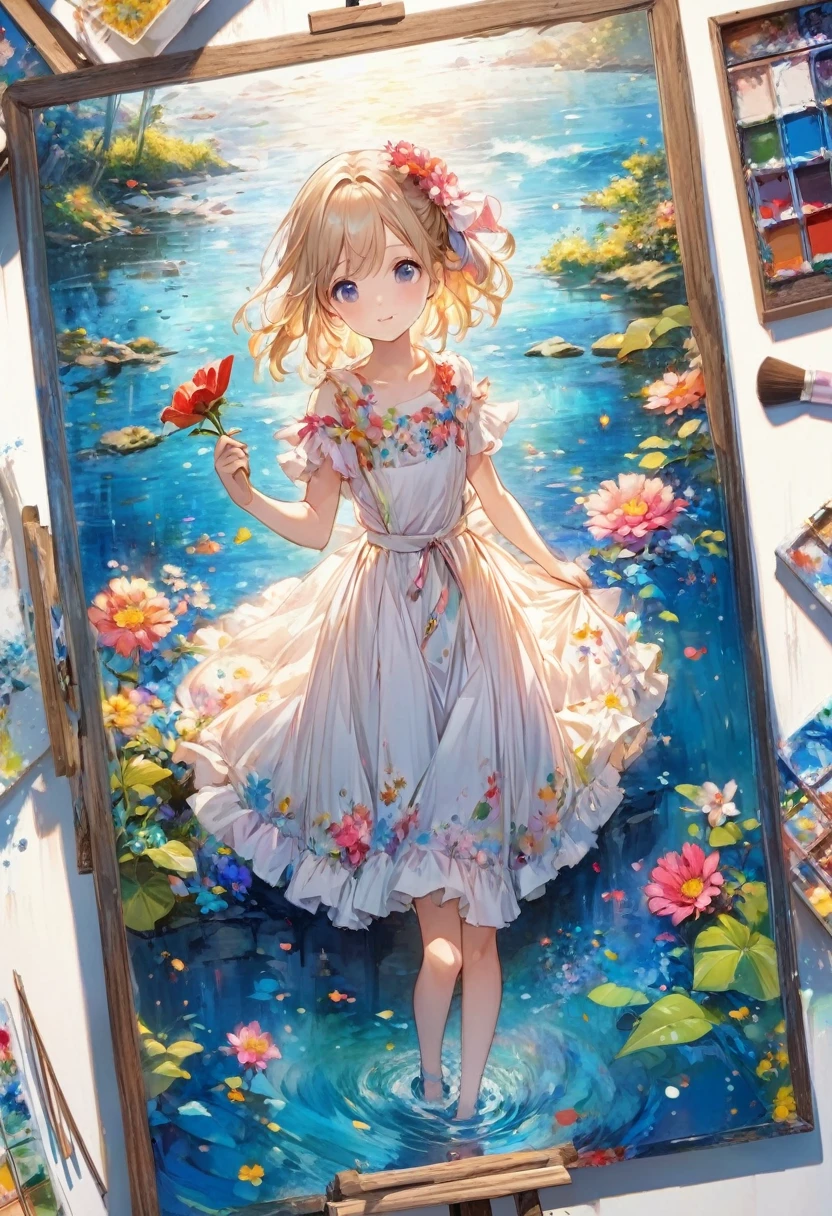 A painting of a girl wearing a dress and holding a flower in her hand, Beautiful anime artwork, Beautiful anime art, Splash Art Anime , Detailed painting 4k, Detailed anime artwork, anime painting, Detailed anime art, Beautiful anime art style, Beautiful character drawings, anime art wallpaper 4k, anime art wallpaper 4k, clean Detailed anime art, Lori