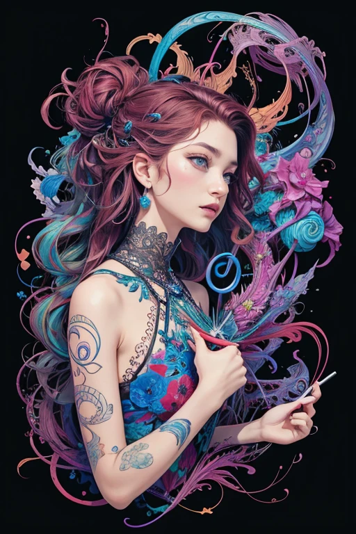 offcial art,Unity 8k wallpaper,ultra - detailed,Beauty and aesthetics,tmasterpiece,best qualtiy,(zentangle,datura,Tangles,entangled),(s fractal art:1.3),1girl,The is very detailed,dynamic angle,cowboyshot,The most beautiful form of chaos,elegant,Fauvist design,vivd colour,𝓡𝓸𝓶𝓪𝓷𝓽𝓲𝓬,James Jean,robbie devi antono,ross tran,francis bacon,michal mraz,adrian ghenie,petra cortright,gerhard richter,takato yamamoto,Ashley Wood,Atmospheric,A note of ecstasy,streaming musical notes visible