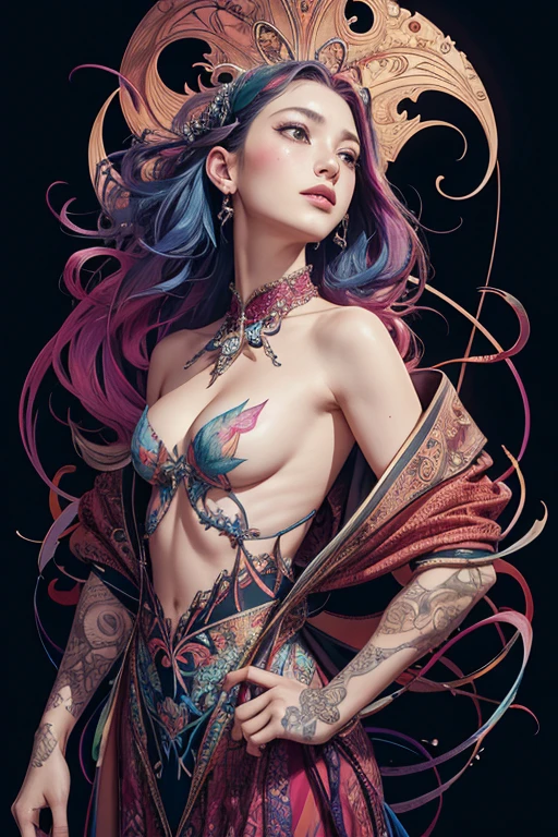 offcial art,Unity 8k wallpaper,ultra - detailed,Beauty and aesthetics,tmasterpiece,best qualtiy,(zentangle,datura,Tangles,entangled),(s fractal art:1.3),1girl,The is very detailed,dynamic angle,cowboyshot,The most beautiful form of chaos,elegant,Fauvist design,vivd colour,𝓡𝓸𝓶𝓪𝓷𝓽𝓲𝓬,James Jean,robbie devi antono,ross tran,francis bacon,michal mraz,adrian ghenie,petra cortright,gerhard richter,takato yamamoto,Ashley Wood,Atmospheric,A note of ecstasy,streaming musical notes visible