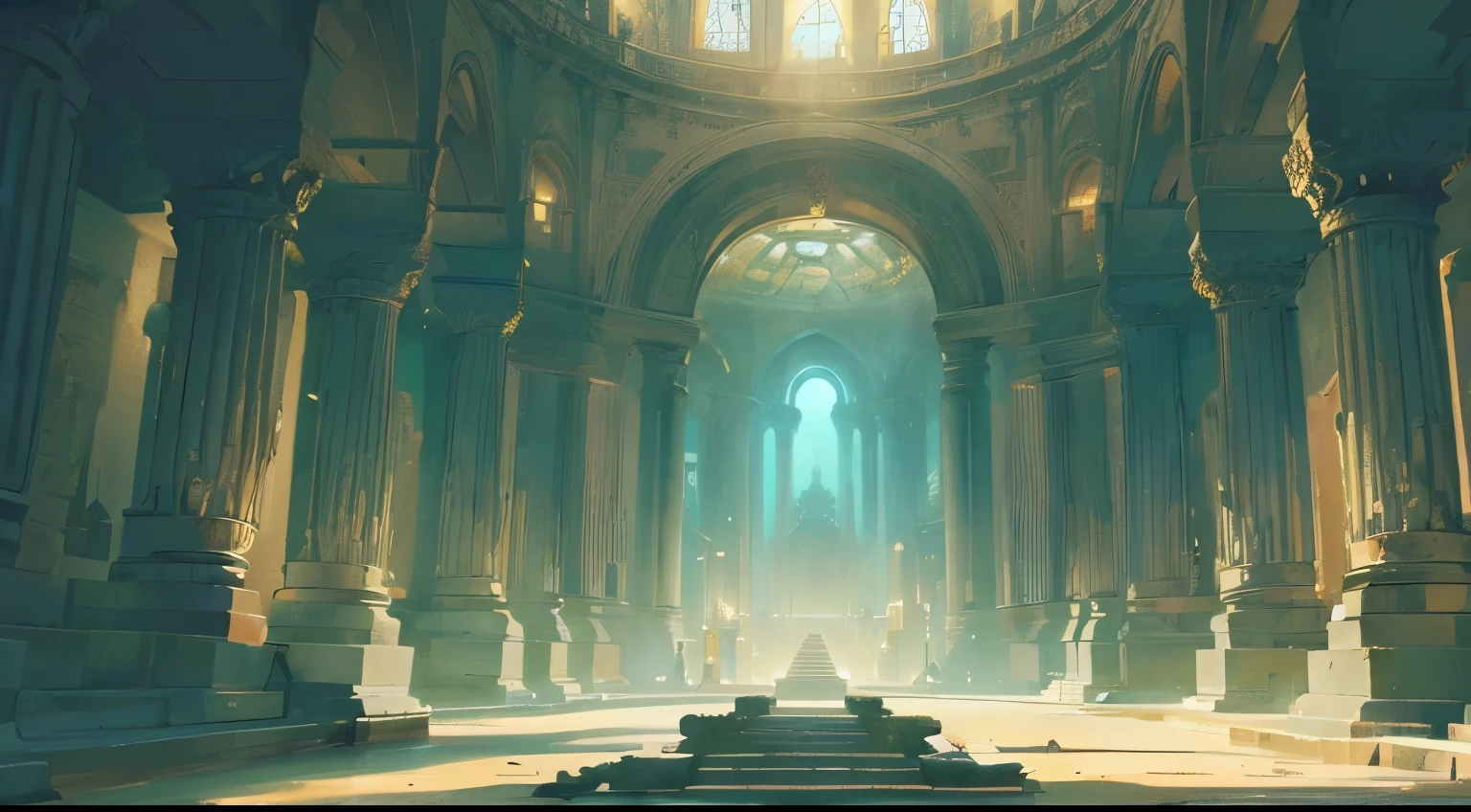 ((intricate details, high resolution illustration)), (((Best Quality, Very nice 8KCG wallpaper))),underwater city, Atlantis, underwater temple，exquisite light and shadow，fancy，Scenes