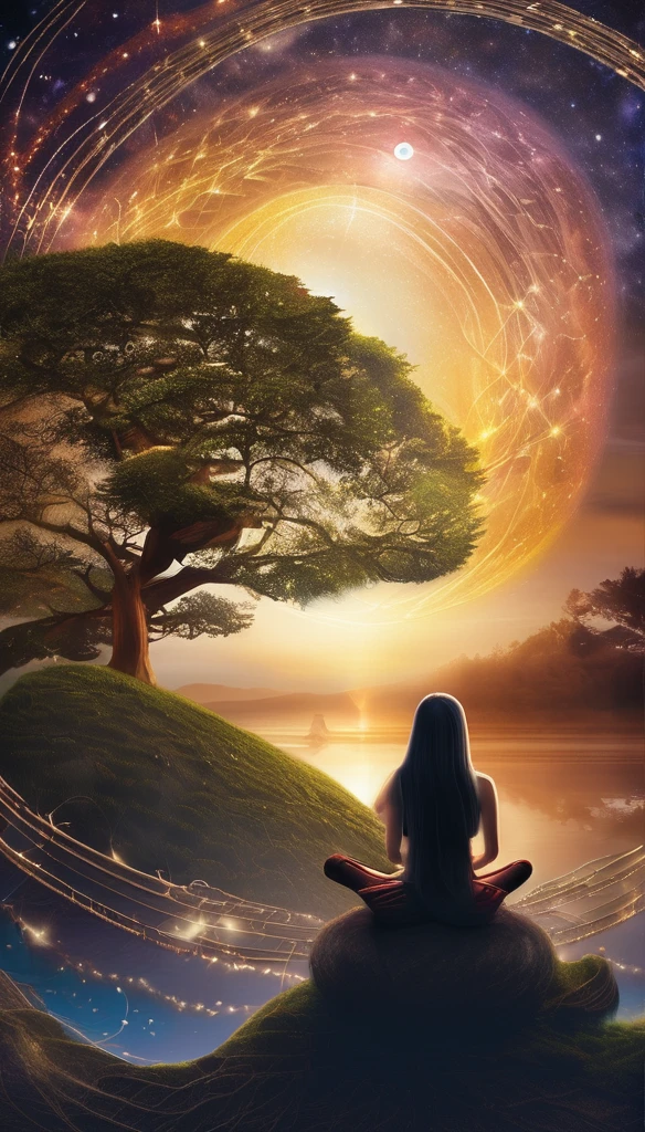 The Concept of the Ultimate Truth (The Truth)Central Idea: Everything originates from a single source (The One), which is the ultimate truth.Key Points:All things in the universe come from the same origin.The One is the foundation of all existence.This is the most unchanging and fundamental reality.Visual Suggestion: An image showing a seed (The One) growing into a tree with various branches representing different things in the universe, A serene woman with long, wavy hair sits in a meditative pose, surrounded by a mystical aura of swirling lights and ethereal energy. She wears a bohemian outfit with intricate patterns and layered necklaces. Her eyes are closed, exuding a sense of peace and spiritual connection. The background is softly lit, enhancing the magical atmosphere of the scene,Summary of Key PointsEverything in the universe comes from a single, ultimate source.There is a profound connection between the higher (spiritual) and lower (physical) realms.Alchemy is about transforming and purifying from lower to higher states.The goal of alchemy is to achieve the highest state of purity and perfection.