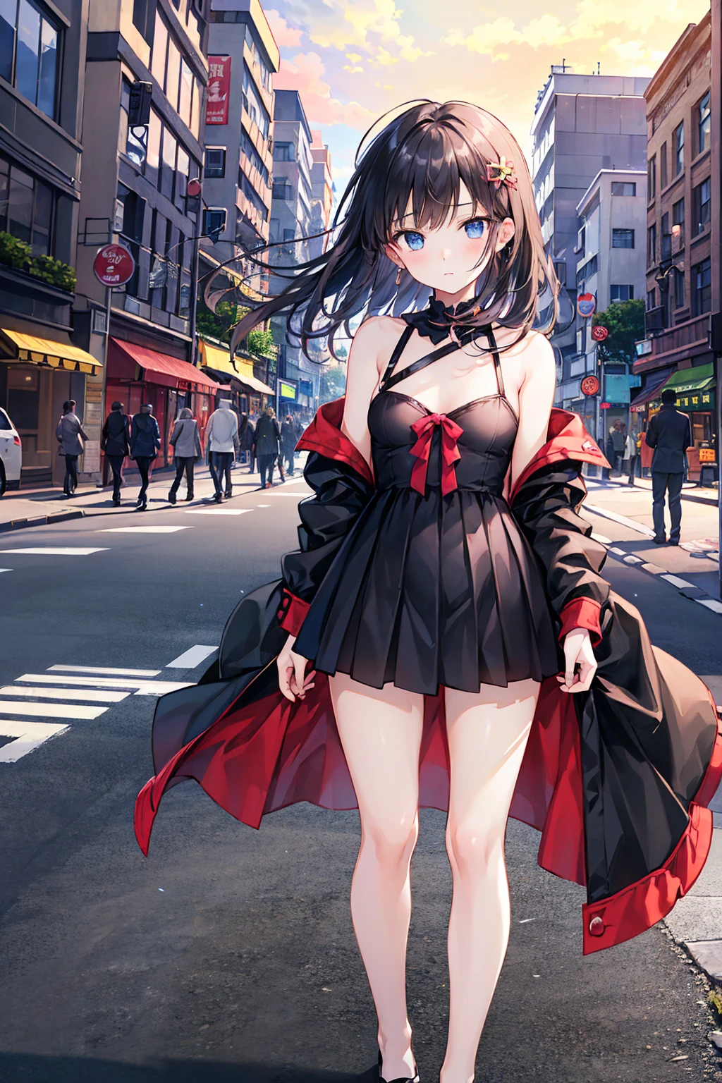 Multiple people in love々、Couple、men and women,evening,Cityscape,beautiful girl,((Highest quality)), (Very detailed), (High-definition CG synthesis 8k wallpaper), 高いly detailed, 高い-definition raw colbor photos, Professional photography, Written boundary depth,Small breasts,Flat chest,A dignified expression