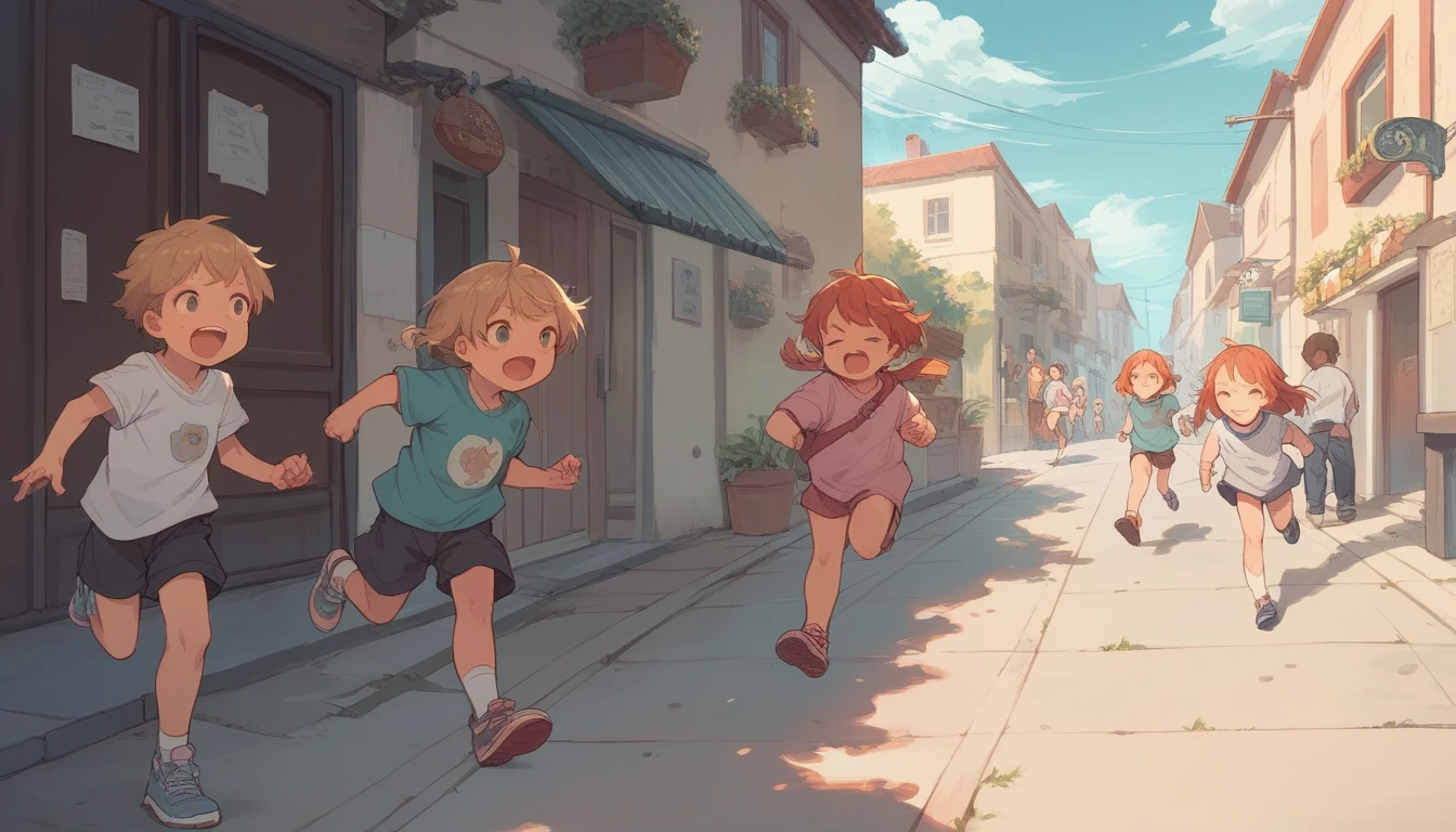 group of children running together
