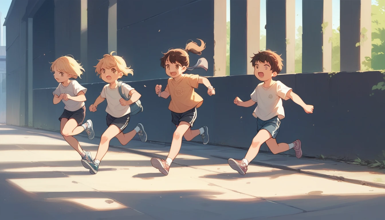 group of children running together