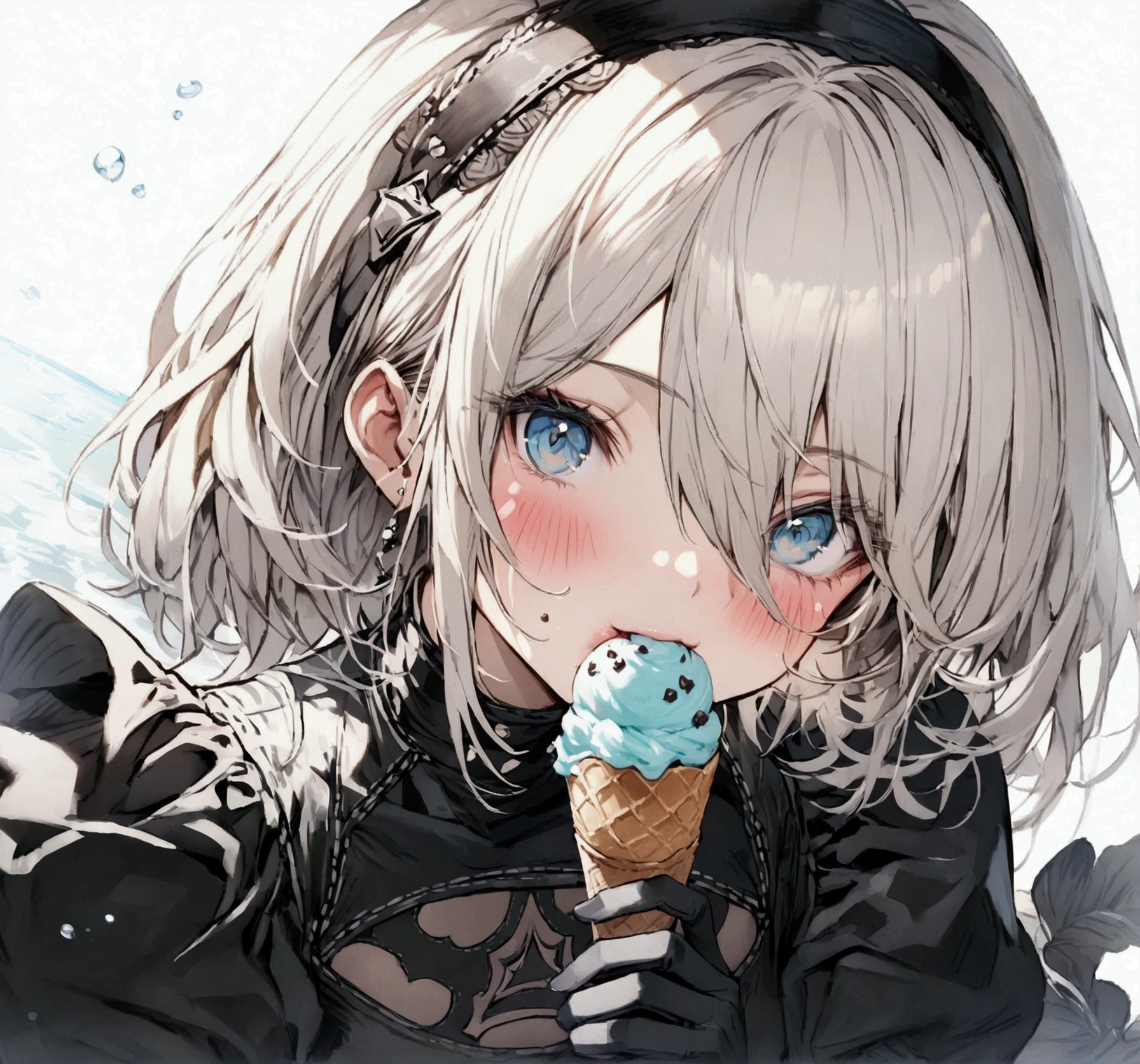 Best Quality, 2B Nier Automata, blush , Eating an ice-cream