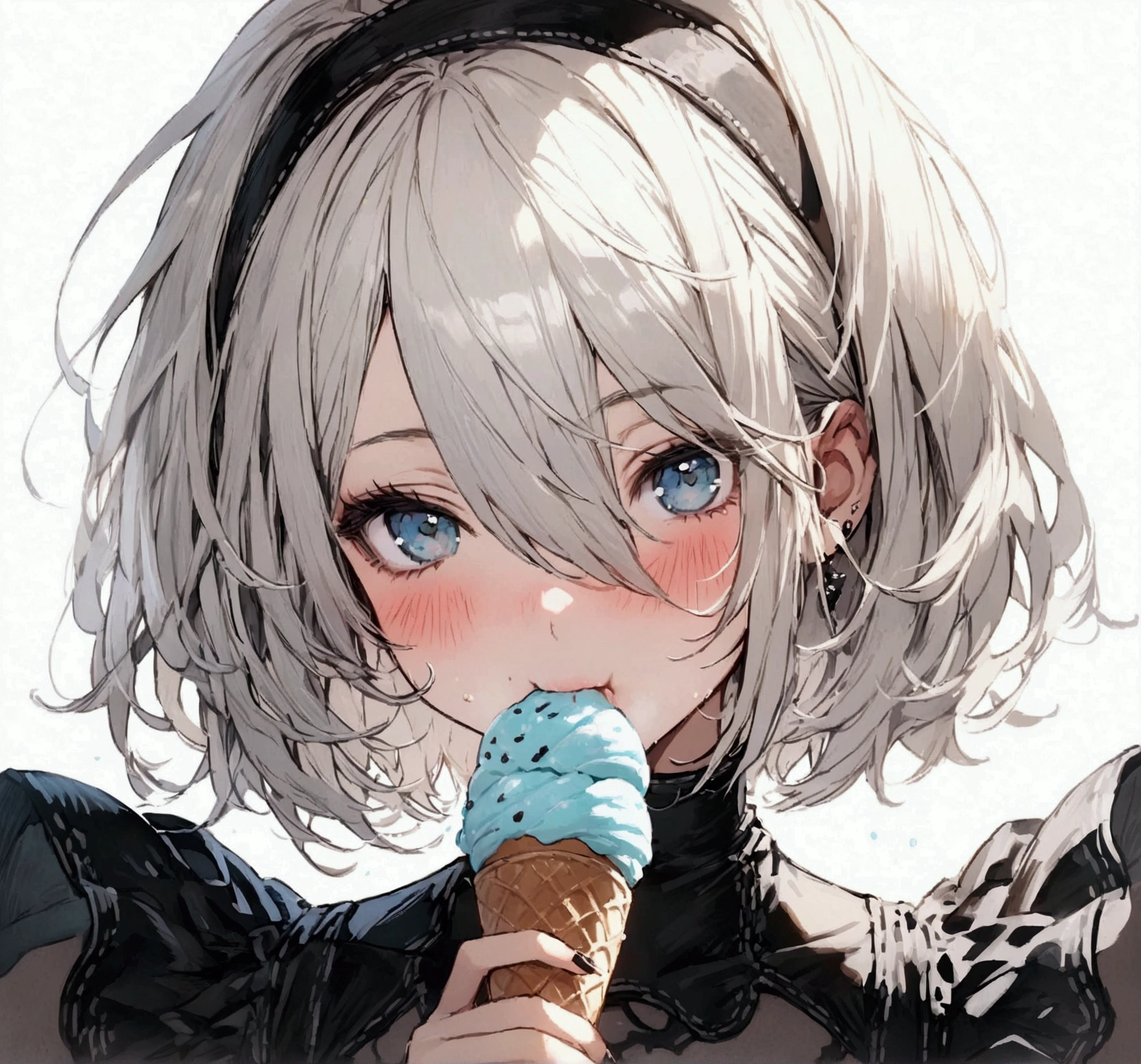 Best Quality, 2B Nier Automata, blush , Eating an ice-cream 
