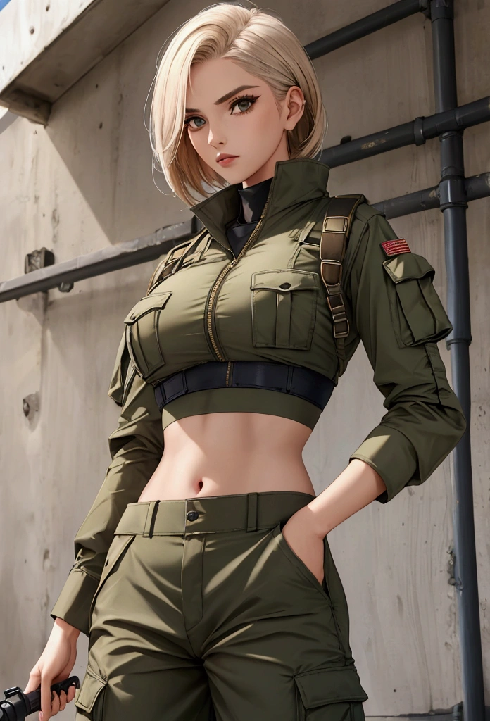 Woman in military crop top, Cargo pants