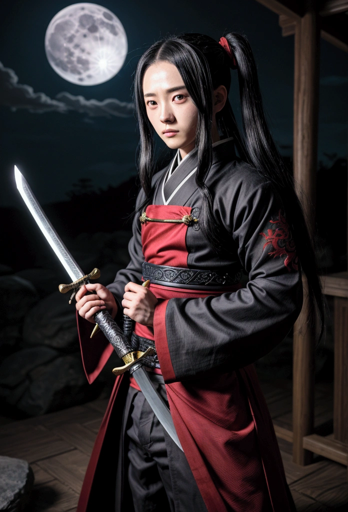 Long-haired anime character holding a sword in front of a full moon, Demon Slayer: Kimetsu no Yaiba艺术中的可爱脸庞, Demon Slayer: Kimetsu no Yaiba, Inspired by《Demon Slayer: Kimetsu no Yaiba》, Tsugikoni Yoriichi, Demon Slayer: Kimetsu no Yaiba艺术风格, Demon Slayer: Kimetsu no Yaiba动漫形象, Tanjiro