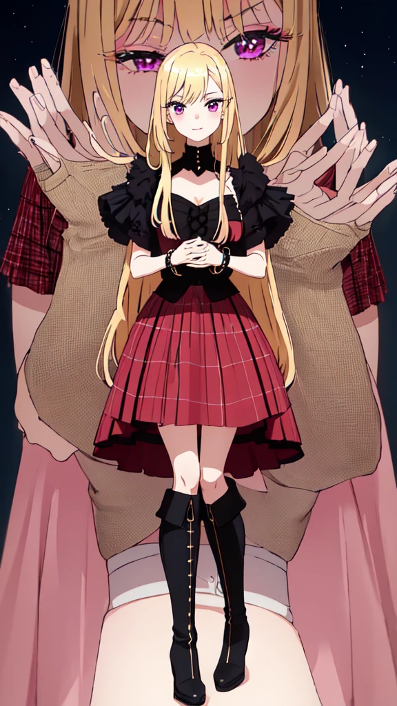 1 girl, great view, detailing,
blonde hair, shiny figure, Pink eyes, manicure, full length, plaid skirt, red dress, bracelets, black thigh-high boots, heels, room, night, lamps are on, nice smile, long hair, Thin legs, 8k,
aesthetics of privacy, clear frame,
((Ultra quality,, details,, 4K,,))
HD,, perfect wallpaper
Lora:Marin katigava:1:00007.