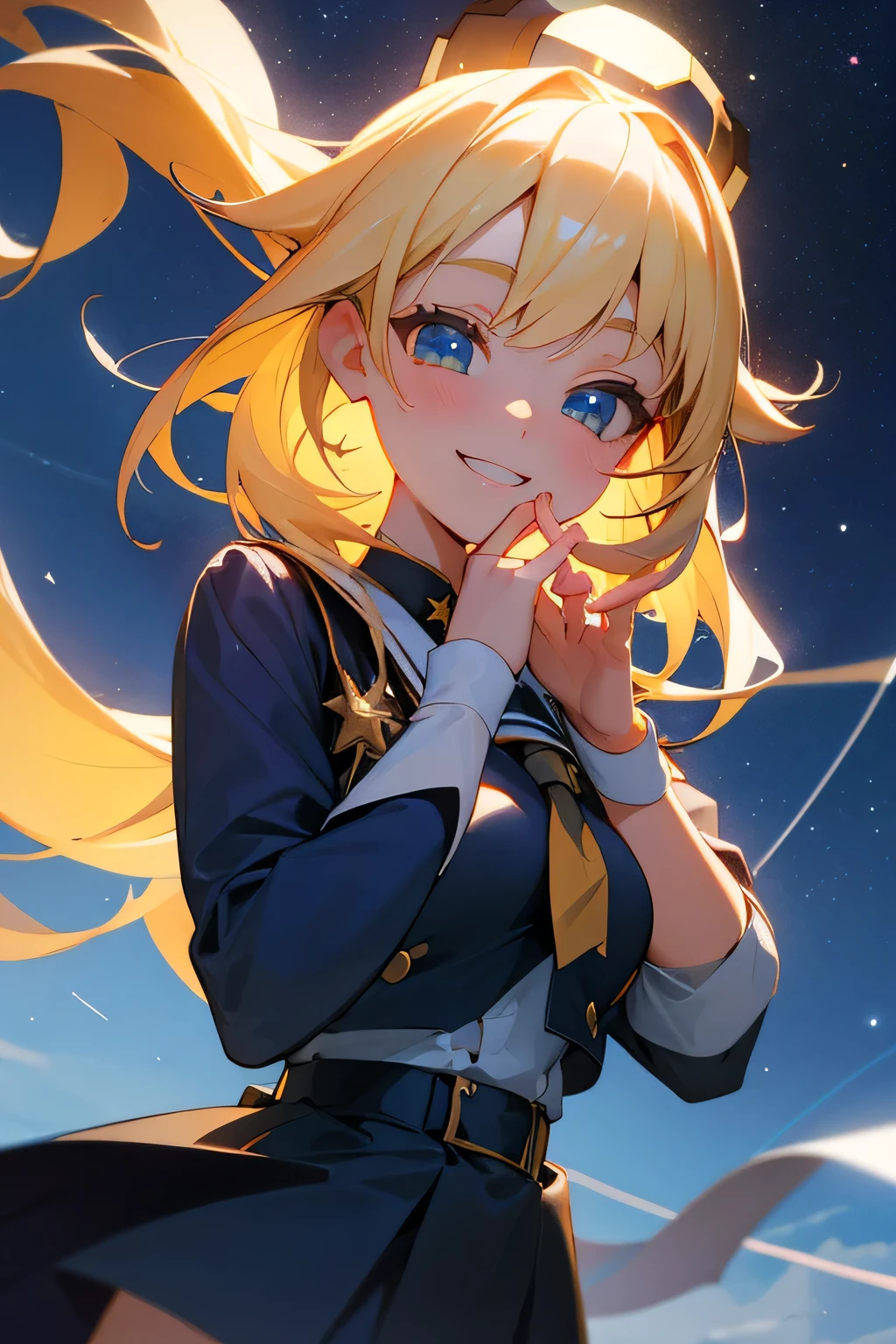 Blonde、Gal、uniform、high school girl、smile、piece、3D Animation、Starry Sky、vtuber