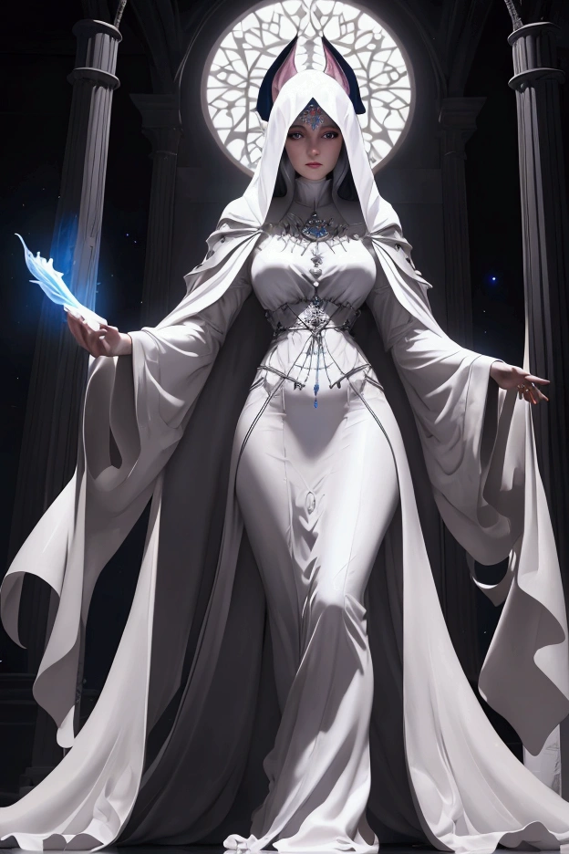 Arafed woman in a white robe and cloak standing in a dark room, ein Ambient Occlusion-Rendering inspiriert von Jules Joseph Lefebvre, zbrush central contest winner, digital art, UNREAL ENGINE RENDER + a goddess, veiled woman, Lady Dimitrescu, Tom Bagshaw Weta Studio, Photo of the spirit of Anubis, Female Moon Knight