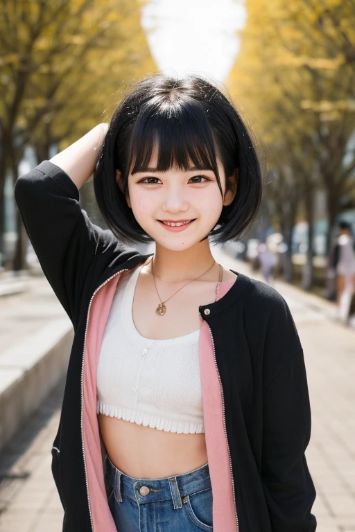 Trendy clothing,Trendy hairstyles,short bangs,black hair,highest quality,Teenage,NSFW,Changing clothes,young girl,smile,