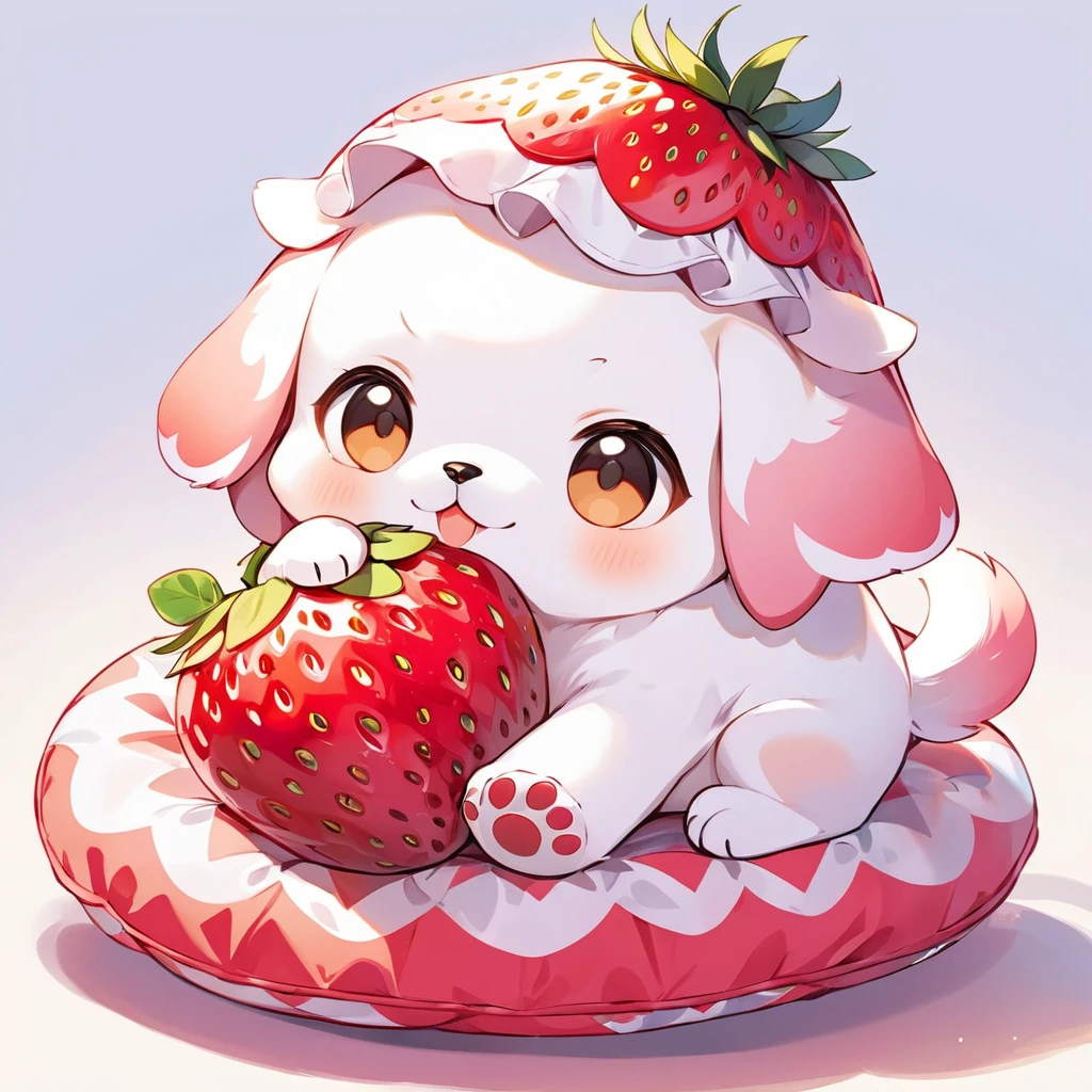 (Highest quality,Extremely detailed depiction,Incredible high resolution),Cute Puppy,Circle々Fat puppy,Deformed Character,Strawberry Costume,Big strawberry cushion