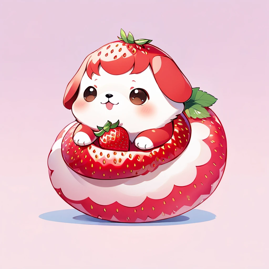 (Highest quality,Extremely detailed depiction,Incredible high resolution),Cute Puppy,Circle々Fat puppy,Deformed Character,Strawberry Costume,Big strawberry cushion