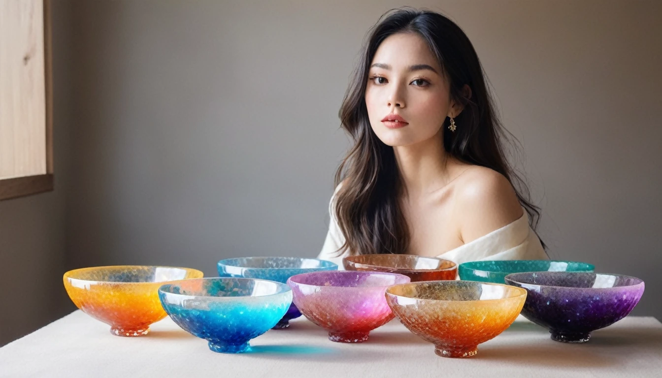 Crystal bowls and beautiful women with a beloved aura