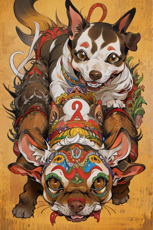 (masterpiece: 1.2, Highest quality),Chihuahua sitting on a Ouija board,Dog with a Ouija board、Japanese painting, rough sketch, Horror elements,Ancient India、Buddhism
