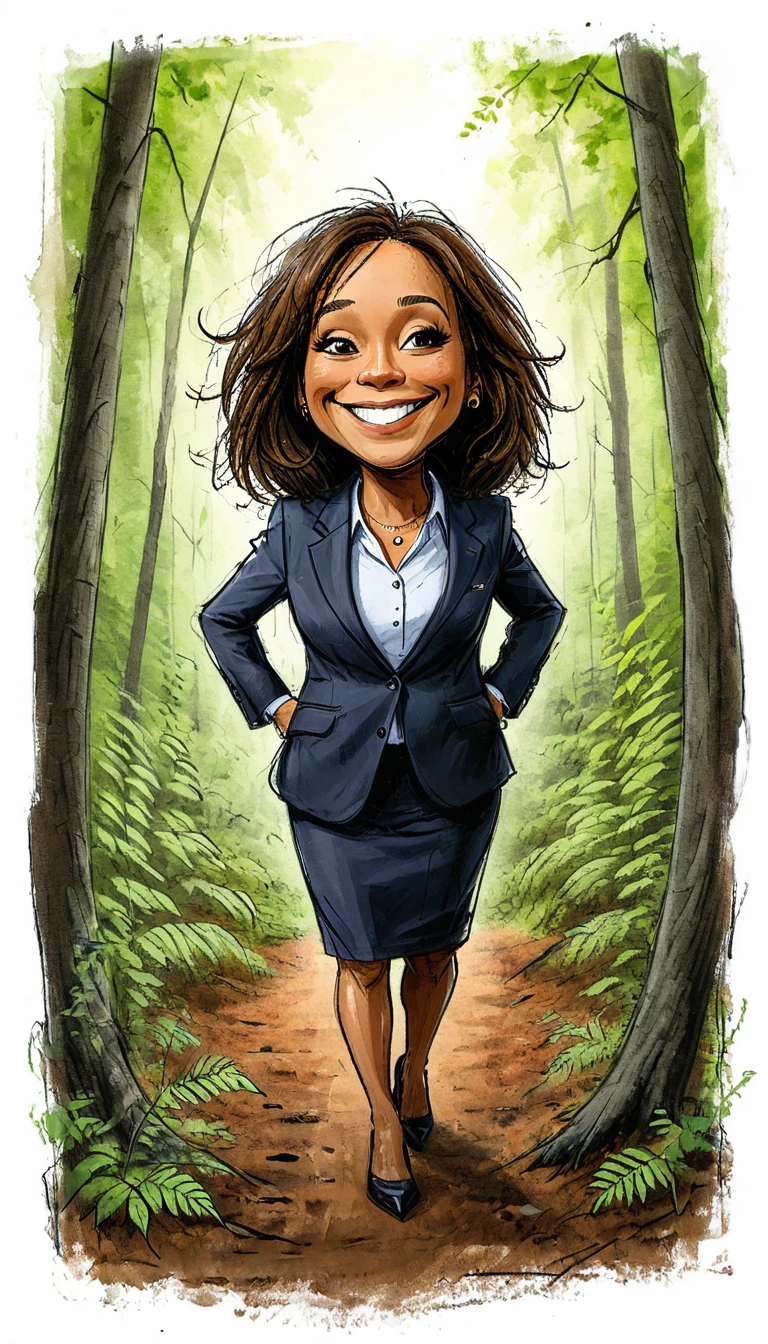 impactful color paint of cute drawing of Kamala  Harris in a Forest, highly detailed, 8k, sharp, professional, clear, high contrast, crystal clear,