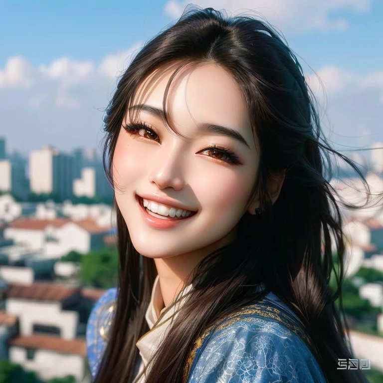 Alafid，A long-haired Asian woman smiling in front of the city, Dilraba Dilmurat, Smiling sweetly, Chiho, gongbi, Avatar Profile Picture, wenfei ye, beautiful and smiling, Ruan Jiamei!, Portrait Photo Profile Picture, Cute Korean actress, xintong chen, With a cute and delicate face