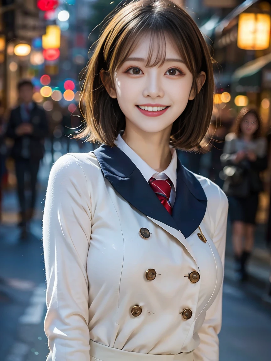 Enhanced dynamic perspective,cute cute beautiful girl,JK uniform,look at me and smile, background,works of masters,high quality,4K resolution,super fine,fine pubic hair,Accurate,cinematic lighting,Maintain original facial proportions、(large full-breasted cotton gap))