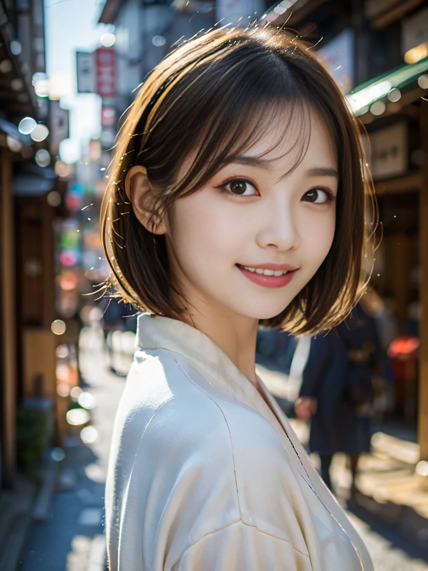 professional lighting,(Photoreal:1.4), (Top image quality:1.0), (超A high resolution:1.0), 8k, Raw photography, (masterpiece:0.2), (Pueros face_v1:0.5)、(highest quality Detail:1.2)、realistic、8k UHD、High resolution、(1 girl:1.2)、Super detailed、High quality textures、intricate details、detailed、Very detailed CG、High quality shadows、detailed Beautiful and delicate face、Beautiful details and delicate eyes、(symmetrical eyes:1.2),Depth of the bounds written、ray tracing,1 girl, japanese girl, (natural smile:1.4),cute, thin, Portrait of a beautiful Japanese woman wearing a kimono, Standing elegantly on a street corner in Kyoto. A kimono with bright traditional patterns, Hair decorated with an elegant and delicate hairpin, and a gentle expression. (Against the backdrop of the old streets of Kyoto:1.4)、soft light on a spring afternoon、adds tranquility to the scene. Rendered in a realistic style with great attention to detail, High resolution images.s ky porn, magic hour, (realistic:1.3), finely, quality, (table top:1.2), (realistic:1.2), (highest quality), (Complex details), dramatic, ray tracing, photograph, +roller