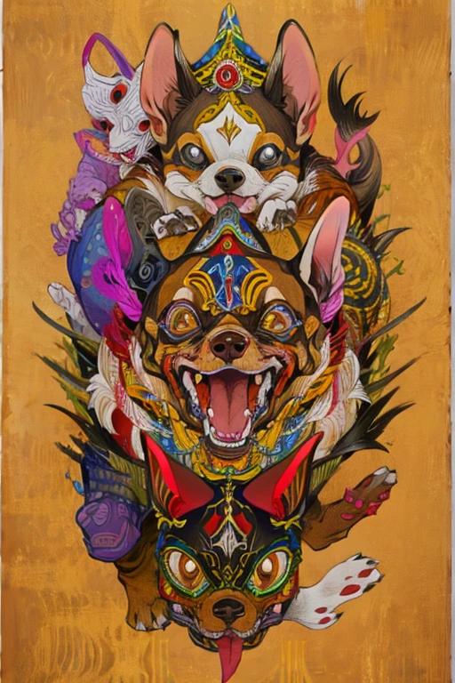 (masterpiece: 1.2, Highest quality),Chihuahua sitting on a Ouija board,Dog with a Ouija board、Japanese painting, rough sketch, Horror elements,Ancient India、Buddhism
