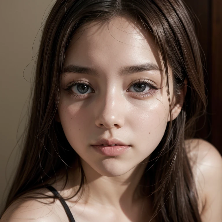 create a 23 year old , Brazilian , brown hair , fair skin and big eyes realistically