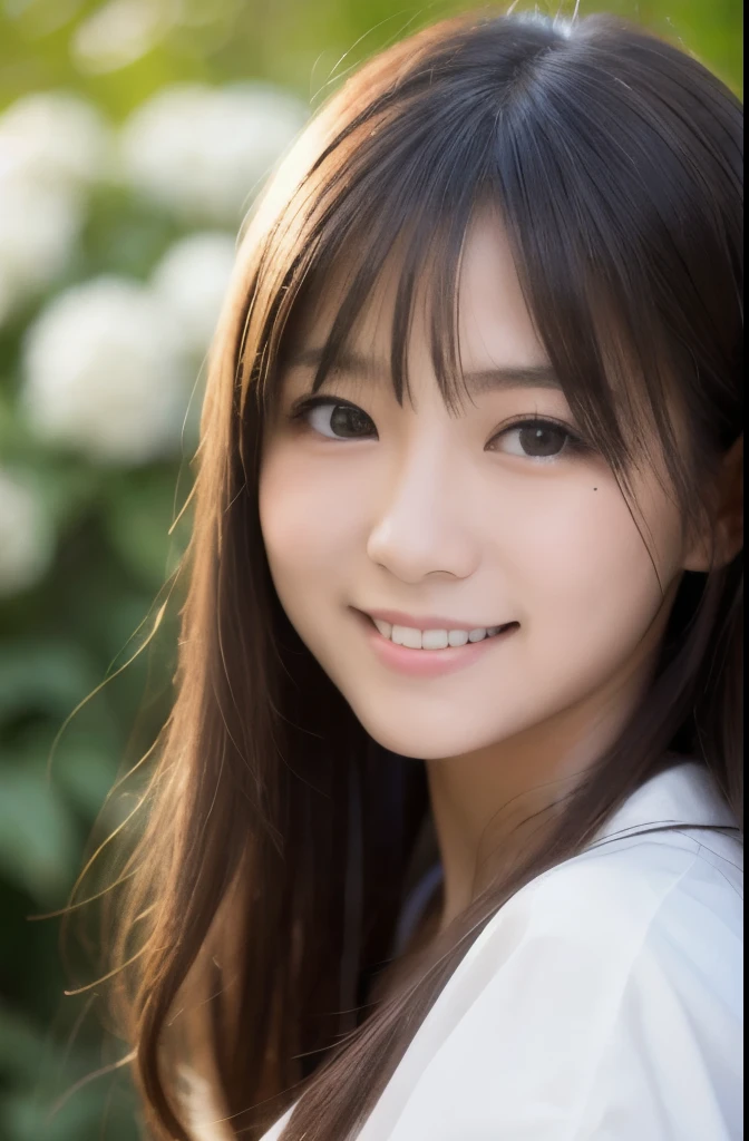 best quality, face focus, soft light, ultra high res, (photorealistic:1.4), RAW photo,(Shinozaki Ai), white skin, kawaii,
1 Japanese girl, solo, cute, (smile), (pupil, lights in the eyes), detailed beautiful face, Medium-sized breasts,(high resolution detail of human skin texture),(long hair),(portrait), upper body, white traditional kimono, in the flower garden