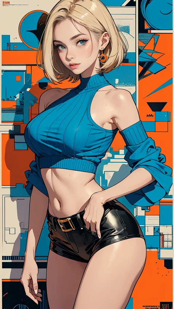 Digital painting;  young blonde model, plus size;  short hair;     poses lying down naked on top of a dune.      Beside her is a huge mirror, half buried in the sand;    that reflects the model.      In the background, desert dunes with the setting sun.