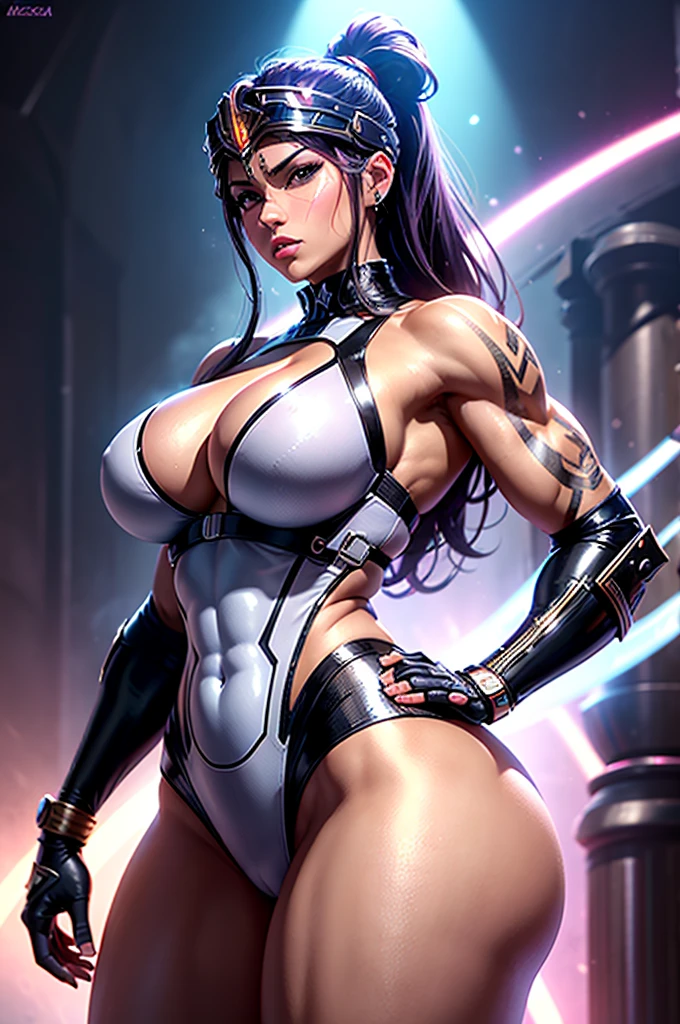 A perfect sexy, Panas, delicious and beautiful, Exuberant and very young extremely erotic android, strong cybernetic warrior with black African and oriental features, Japanese and Chinese, Soft Face, sexy e angelical, boca big fit ass com lábios grossos e carnudos bem aberta com a língua de fora bem sexy, mixed with the clone of the Greek warrior goddess Athena, with huge super ultra mega giant breasts, Brunetette, lábios big fit asss carnudos e grossos, extremely thin waist, very tanned and sweaty, gigantic ass, big fit ass, huge ass, steep, HARD AND MUSCULOUS, Purple colored eyes, with barcode tattoos, transformed into an erotic and super sensual and extremely super ULTRA HIPER mega muscular astronaut goddess, fitness, uma huge and swollen pussy, face perfect, bodybuilder, hypertrophied fit bodybuilder and weightlifter, very muscular thighs and super intensely muscular abdomen, huge anus, swollen and wide open, huge and swollen pussy, wearing very short hair in punk style, super radical and purple and very smooth in locks, wearing sexy cyberpunk battle outfits, seen in the form of a hologram made only of light energy, coastal view, administrator and leader, noble queen goddess of a gigantic fleet of thousands of spaceships and hundreds of planets of her powerful stellar empire running courageously across the bridge of a star cruiser wearing a holographic helmet in the Corinthian battle format and with visor and horsehair topknot, of luminous Athenian warrior, electronic and futuristic posing extremely sexy, floating in space with rays and lights in the background and covered by a halo of white light that is at the same time a war helmet and a futuristic and modern queen's crown made of diamonds and lights, abraçada com um enorme e musculoso forte e belo alienigena amarelo careca com um big fit ass computador alienígena ao fundo