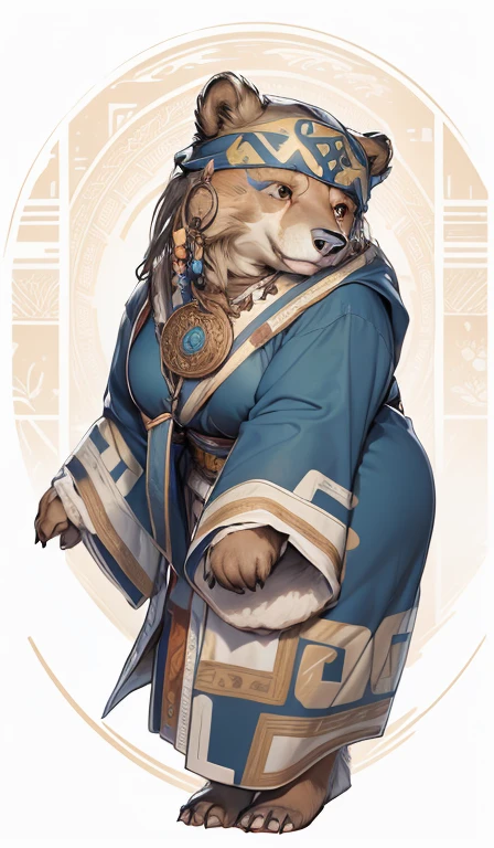 best quality,Super detailed,actual,(portrait,photo-actual:1.37),(hairy:1.1),(human nature:1.1) High resolution, 8k, masterpiece,, Super detailed, mammal, Brown Bear Girl,whole body,National style totem,ethnic jewelry,Miss, Miss化的, Fur, detailed Fur,Ainu women in traditional clothing,Fair深藍色服飾,Dark blue headscarf, masterpiece, best quality, Digital art, (actual:0.3), cartoon, Detailed route, High resolution, visually stunning (detailed lighting, Depth of Field:0.9), detailed color, Bright colors create perfect hands, Detailed hands (Fair, Cute, Fluffy:1.2), detailed body, Perfect breasts, 1 girl, , smile full of love,HokkaidoNatural background,horizon landscape, National costume, national totem,清澈的Sky空, movie lighting, Sky, sunny Sky,,grassland, horizon background(Natural background:1.1,Hokkaido:0.9), (Soft natural light:1.1), (Detailed facial features:1.1,expressive eyes:1.2), (calm and serene expression:1.1), (Flowing and layered clothing:1.1), (Gorgeous and intricate accessories:1.1), Fine hairs, exquisite eyes,