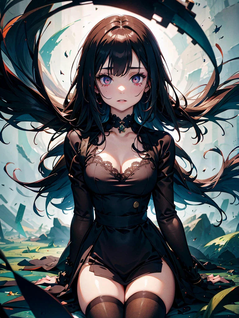 Half of the face is different,sketch (Character design sheet, same characters, whole body, Three-View, front, ~ ~ ~ ~ ~ ~ side, return),(Very bright:1.1), White Background, [1 girl:7], (Tilt your head:1.2), ([sketch|watercolor \(Moderate\)]:1.15),Chaotic abstract background, Vector Trace, グラデーションブレンディング and whole body, Artistic elements add depth to the work. The overall atmosphere is creepy and nightmarish......, With a unique artistic touch. This movie is、The dark and crazy world of horror movies depicted in HD., Evoke visual stimuli and aesthetic sense
