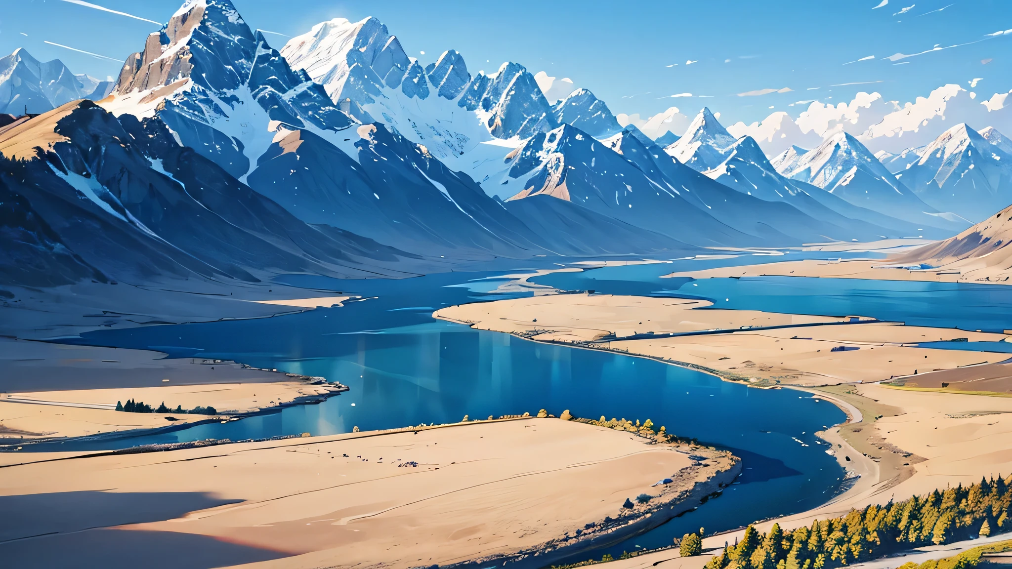 wide river There are many mountains blue sky (High image resolution)