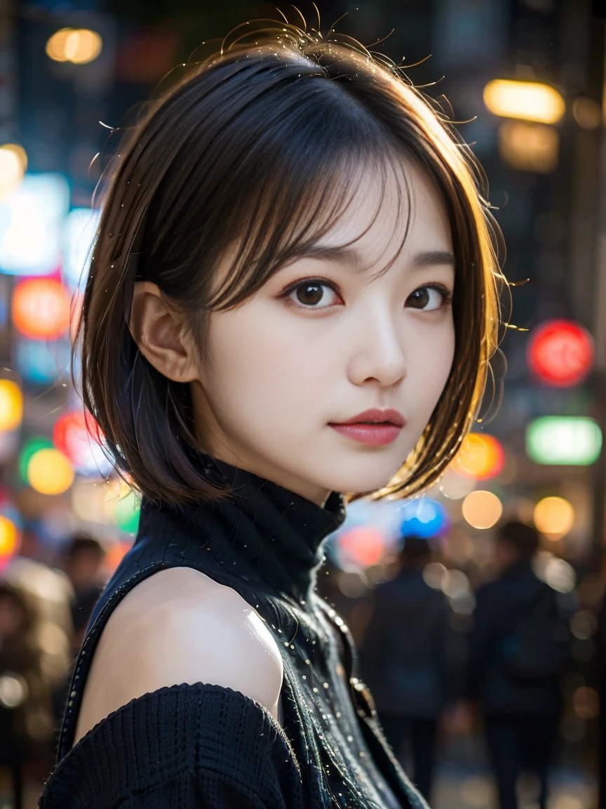 (Colossal tits、Turtleneck knitwear、Shoulder bag)、(top-quality,masterpiece:1.3,超A high resolution,),(ultra-detailliert,Caustics),(Photorealsitic:1.4,RAW shooting,)Ultra-realistic capture,A highly detailed,high-definition16Kfor human skin、 Skin texture is natural、、The skin looks healthy with an even tone、 Use natural light and color,One Woman,japanes,,kawaii,A dark-haired,Middle hair,(depth of fields、chromatic abberation、、Wide range of lighting、Natural Shading、)、(Hair swaying in the wind:1.2)、Streets of Tokyo