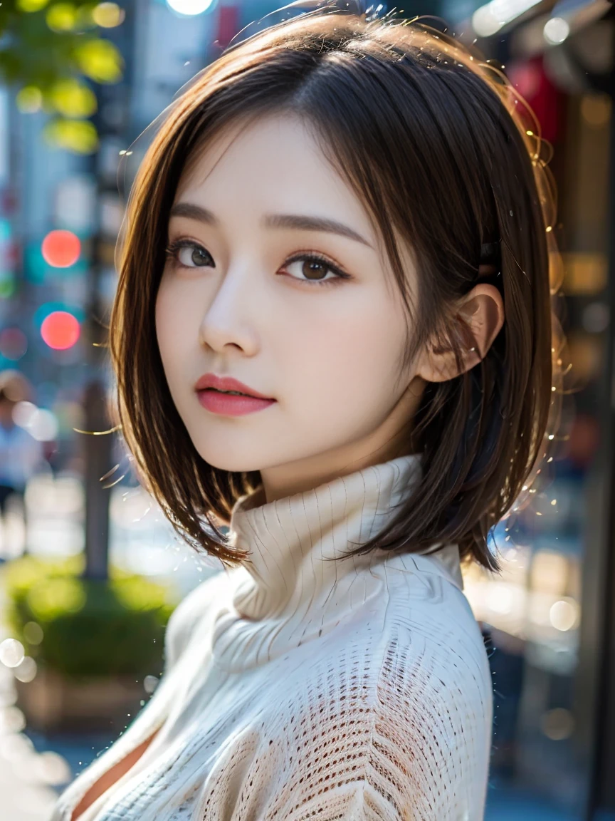 (Colossal tits、Turtleneck knitwear、Shoulder bag)、(top-quality,masterpiece:1.3,超A high resolution,),(ultra-detailliert,Caustics),(Photorealsitic:1.4,RAW shooting,)Ultra-realistic capture,A highly detailed,high-definition16Kfor human skin、 Skin texture is natural、、The skin looks healthy with an even tone、 Use natural light and color,One Woman,japanes,,kawaii,A dark-haired,Middle hair,(depth of fields、chromatic abberation、、Wide range of lighting、Natural Shading、)、(Hair swaying in the wind:1.2)、Streets of Tokyo