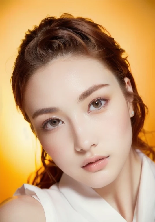 (masterpiece,best quality:1.4),(8k,raw photo,photo realistic:1.2),shiny skin,detailed skin,detailed face,detailed eyes,1girl, (((Japanese woman))), beautiful face, ( masterpiece , ultra Detailed ) , (((photo reality))), (((photo))), (((real))), (((haircut of uniform length))), straight hair, (((long hair))), (((brown hair))), (((brown eyebrows))), thin eyebrows, Downturned eyes, Sensual eyes, Pointy nose, delicate chin, alabaster skin, milky skin, Oblong face, (((looking at viewer)))