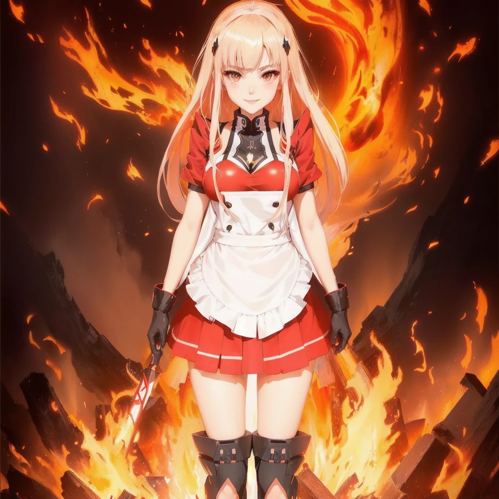 anime girl in a red dress and white apron standing in front of a fire, ecchi, garota big boobies, decote sensuous, perfects eyes, fire!! whole body, anime style like fate/stay overnight, standing in fire, 坏蛋动漫8 K, best anime girl, female action anime girl, she has fire powers, gamoe yandere, anime moe art style, zero two, Kantai Collection Style, anime character with cape and skirt and cape on head,detailedeyes, perfects eyes, garota com big boobies, perfect face 12k beautiful boobs, transparent black clothing, big neckline, roupa sensuous, sexy girl, black bikini, black swimwear, Flying hair, sexy girl, sensuous, sorriso sensuous, charming smile, provocative clothes, big boobies, decote sensuous