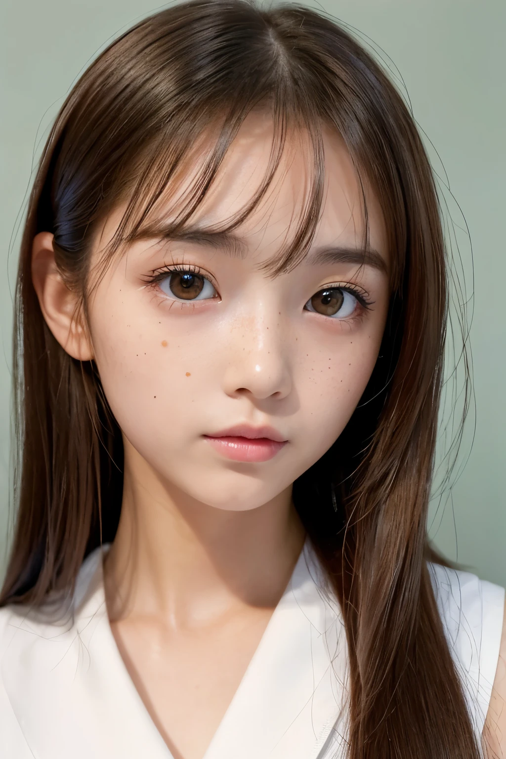 masterpiece:1.3), (8k, Photorealistic, RAW Photos, Best image quality: 1.4), Japanese, (1 female), Beautiful Face, round face, (A vivid face), (Rounding short:1.3), Beautiful hairstyle, hairpin、Realistic eyes, Beautiful Eyes, Slightly sleepy eyes、(Realistic Skin), Beautiful Skin, Charm, Ultra-high resolution, Surreal, Attention to detail, Golden Ratio, Detail Makeup,Seeing the viewer,skinny、Thin pubic hair、(Baby Face:1.2)、Sailor suit、freckles、(whole body:1.37) 、School、１４age、cute、information