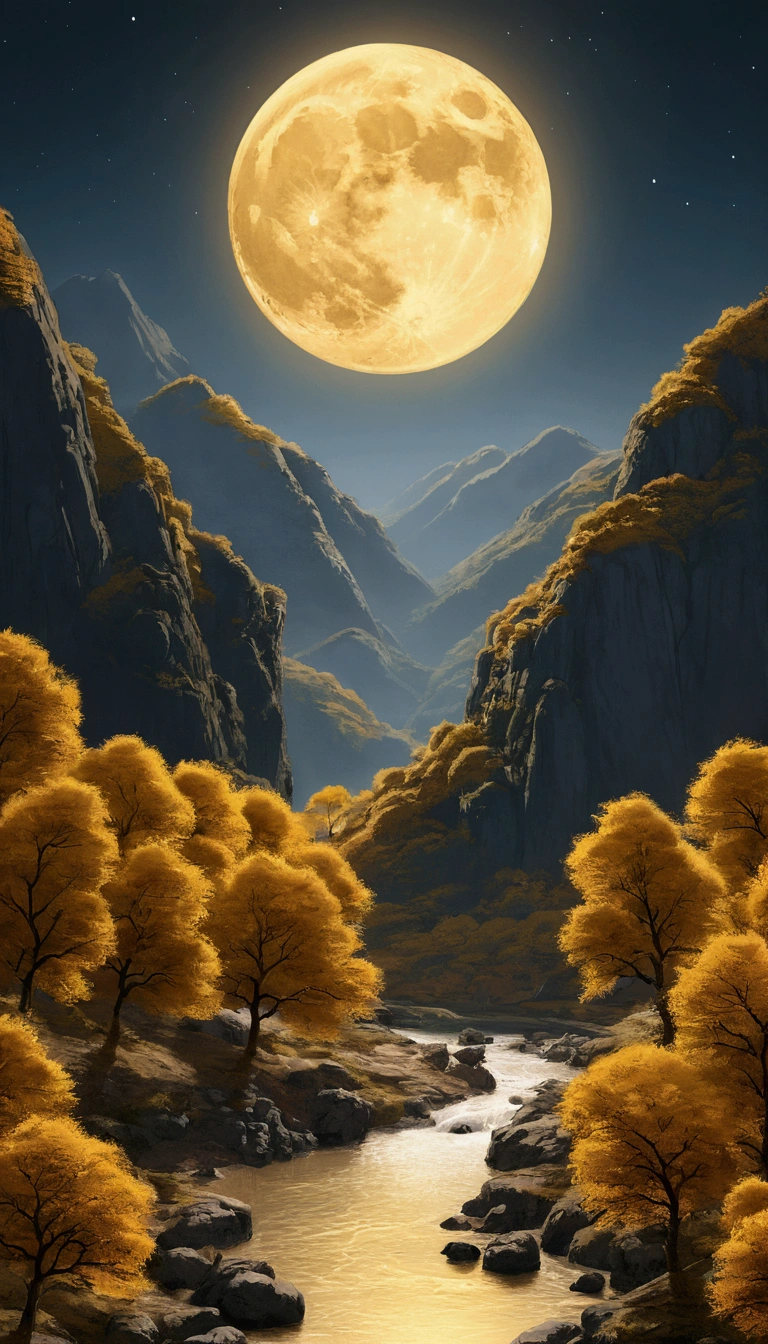 unmanned , Outdoor , night , dream ,( Dense teeth :1.4), Round Moon , Mountain , river , Golden branches , null , Gold decoration ,
( Minimalism :1.4), Chinese classical art , 黄龍がMountainを登る , Movie Posters , Minimalist Background ,。.3d, Beautiful screen ,
Highest quality , Perfect lighting , masterpiece , Official Art ,8k, Walpal file size is large , Huge file sizes , Very detailed , OC Renderer ,
Symmetrical shopping ,
