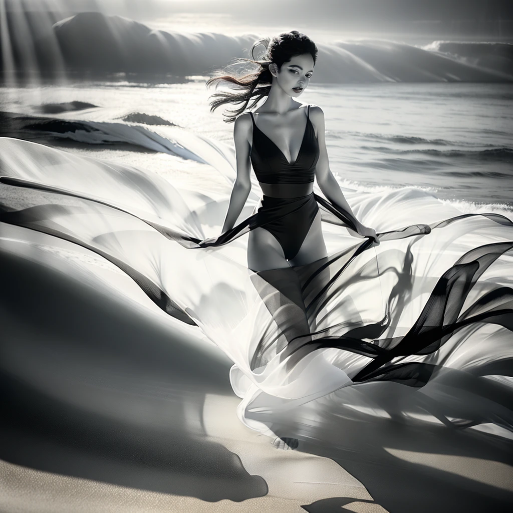 Photorealistic,Realistic,Photography,masutepiece,Best Quality,Ultra-detailed,2girl with,the beach、swim wears