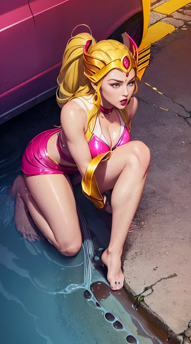 ((Full body image, permanent, Down to earth))  she-ra, Tym Warrior, Intricate facial details, Poster Style, icon, Energetic colors, Vector Style, The art of math, 4K, Intricate details, Fascinating, Professional production, Beautiful vector illustration, 12k resolution, 3d, Full body details of all characters, Very detailed, Energetic, Ultra-high quality, Surrealism, Photorealism, Octane Rendering](((Wet myself))), (((Wetting your pants))), (((My own fluids flow down my legs), Urine stains, (Puddle), (Thick thighs), Really long legs, Lipstick, Delicate face, Pretty Face, Blushed with shame, Insulted, 