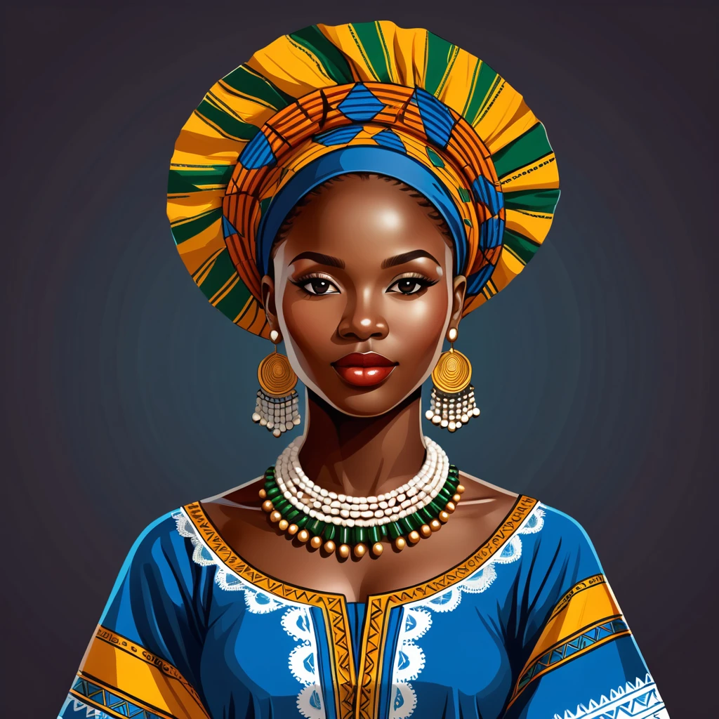 woman in sierra leone folk outfit, vector graphics, strong contours, logo design