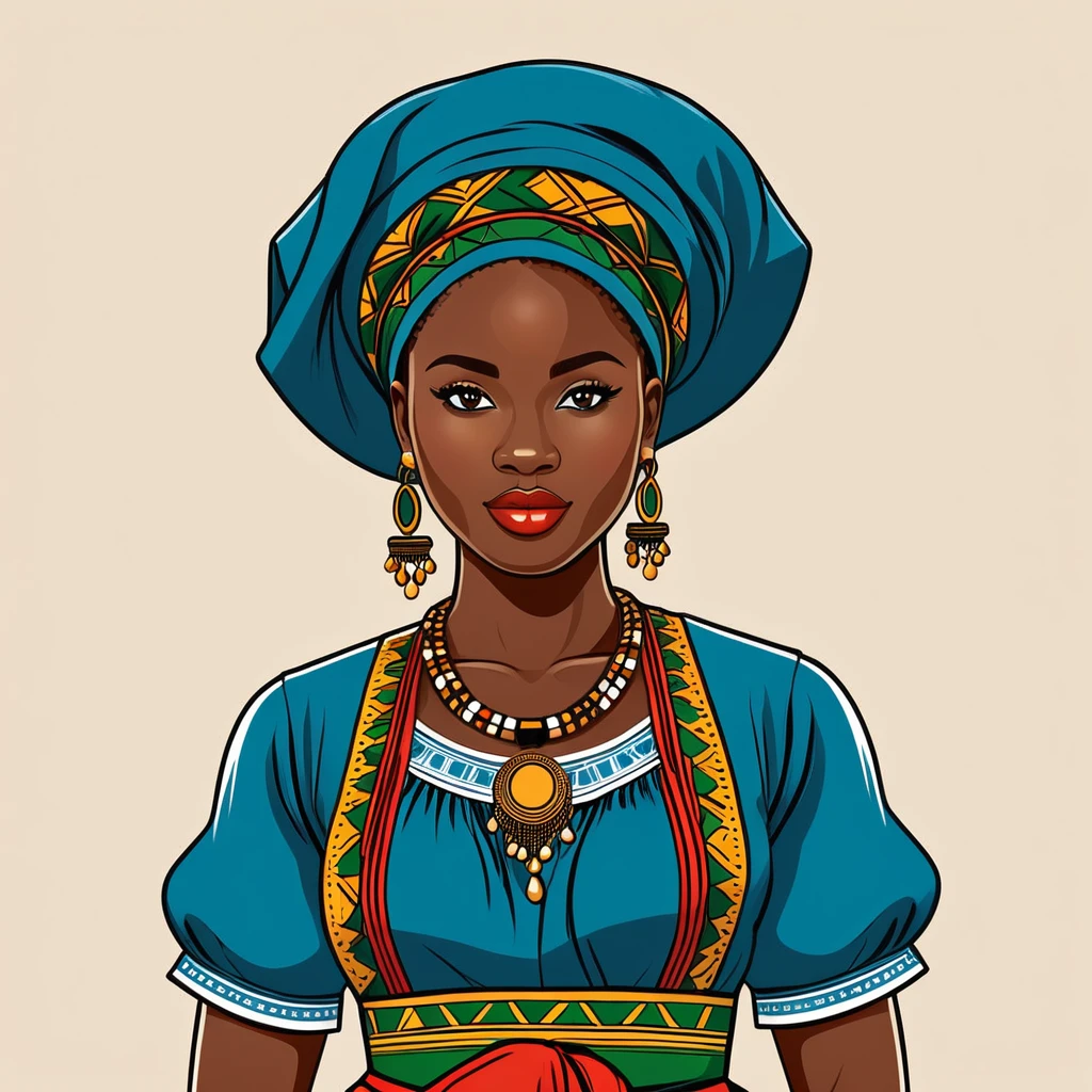 woman in sierra leone folk outfit, vector graphics, strong contours, logo design