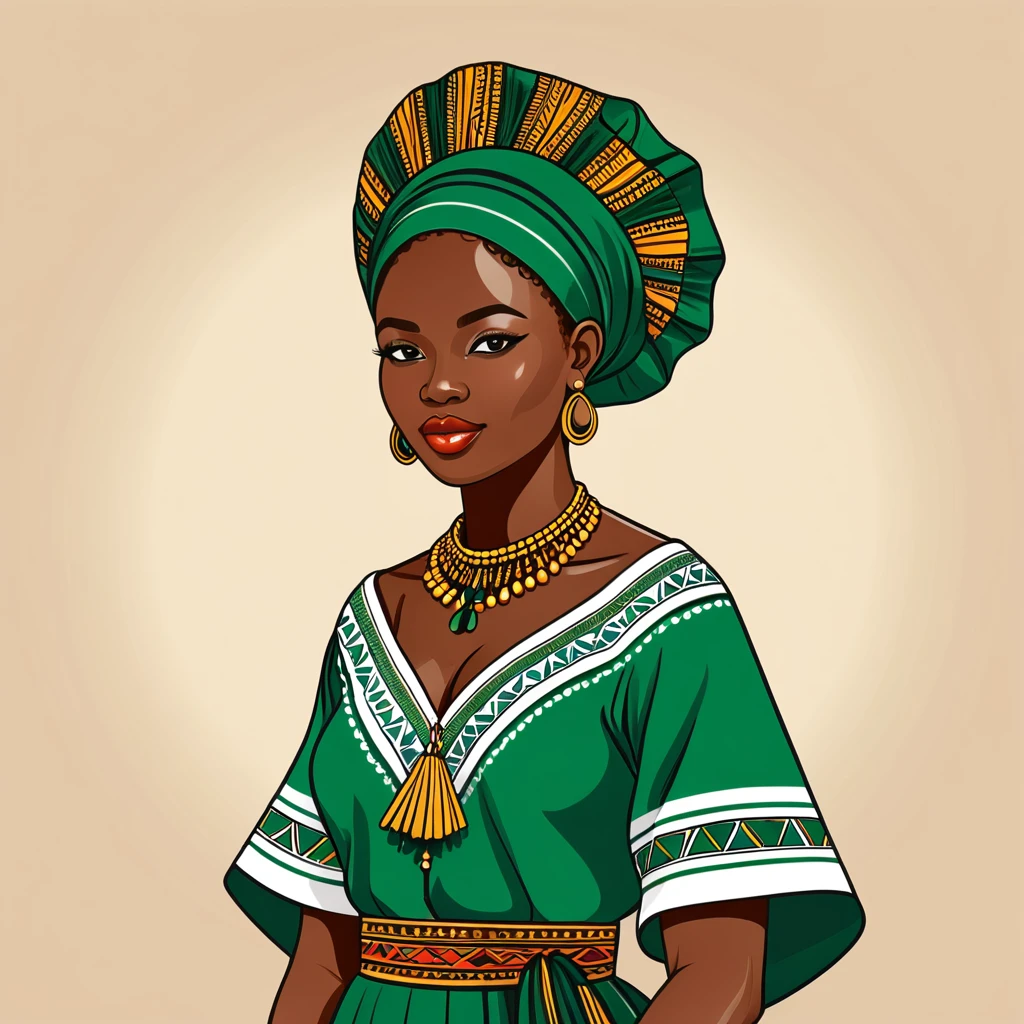 woman in sierra leone folk outfit, vector graphics, strong contours, logo design
