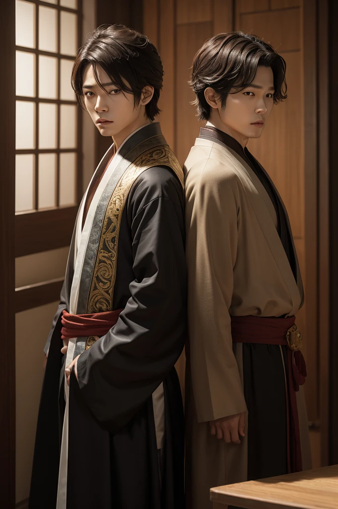 Create an image of the characters, jang uk , nak-su and mu deok- i of alchemy of souls